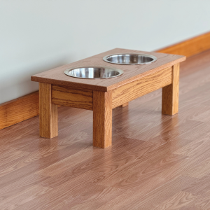 solid oak food and water stand for dogs