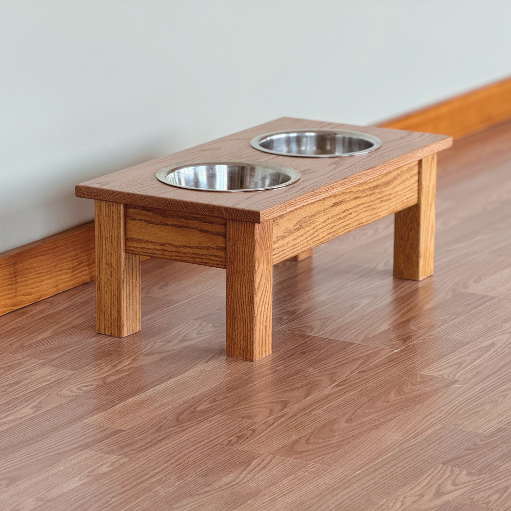 solid oak food and water stand for dogs