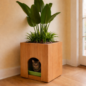 Solid Wood Cat Hideaway Decorative Planter & Enclosed Litter Box