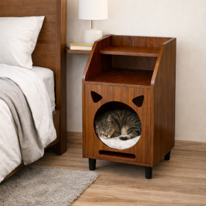 Cat Den Nightstand Table – Handcrafted Wood Cat House