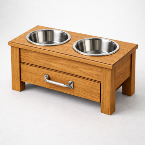 Elevated Pet Feeding Station with Storage Drawer